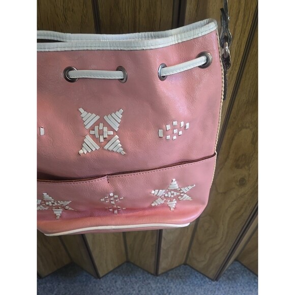 Patricia Nash Brindisi Leather Bucket Bag Pink Aztec Lacing Cinch Crossbody - Picture 11 of 16